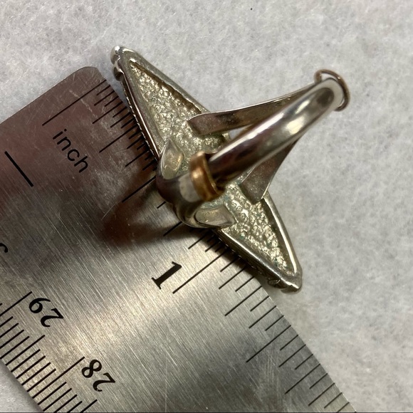 Vintage Native American Zuni Inlaid Turquoise & Coral Chip LONG Narrow Ring - Picture 7 of 8